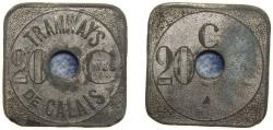 World Coins - France Third Republic ND 20 Centimes (Calais Tramways) Nickel-zinc 3.8g AU El Mon.  55.1