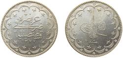 World Coins - Ottoman Empire AH 1327//9 (1917) 20 Kurus - Mehmed V Silver (.830) Konstantiniyye Mint (5962000) 24.055g AU KM 780