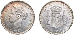 World Coins - Spain Kingdom 1899 *18-99 SGV 5 Pesetas - Alfonso XIII (3rd portrait) Silver (.900) Madrid Mint (13930000) 25g UNC KM 707
