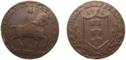 World Coins - Great Britain United Kingdom 1791 ½ Penny (Yorkshire – Hull / J. Garton) Copper 12.2g VF DH 20
