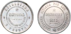 World Coins - Spain Nationalist Government 1873 (1973) Medal - 2 Pesetas Cantonal Revolution with number ¨37¨ Silver Arsenal Mint 9.94g UNC