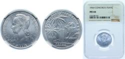 World Coins - Comoro Islands Autonomous State of France 1964 1 Franc Aluminium (95% Aluminium, 5% Magnesium) (500000) 1.3g NGC MS 66 KM 4 Lec 33