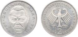 World Coins - Germany Federal Republic of Germany 1996 F 2 Deutsche Mark (Ludwig Erhard) Copper-nickel clad nickel Staatliche Münze Baden-Württemberg Mint 7g UNC KM 170 J 445 Schön 167
