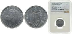 World Coins - Spain Kingdom 1975 *80 1 Peseta - Juan Carlos I Aluminium Madrid Mint 1g NGC MINT ERROR MS 64 Struck on a 50C planchet KM 806 Schön 39