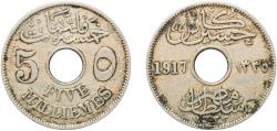 World Coins - Egypt AH 1335 (1917) 5 Milliemes - Hussein Kamel Copper-nickel (6776000) 4.96g VF  KM 315 Schön 27