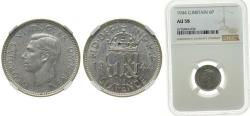 World Coins - Great Britain United Kingdom 1944 6 Pence - George VI (1st coinage) Silver (.500) (37952600) 2.83g NGC AU 58 KM 852 Sp 4084