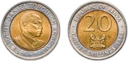 World Coins - Kenya 1998 20 Shillings Bimetallic: aluminium bronze centre in copper-nickel ring 9.1g UNC KM 32 Schön 34