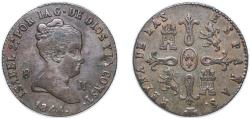 World Coins - Spain Kingdom 1844 8 Maravedis - Isabel II (Constitutional) Copper Segovia Mint 10.17g XF KM 531 Cal 467