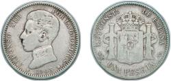 World Coins - Spain Kingdom 1903 *19-03 SMV 1 Peseta - Alfonso XIII (4th portrait) Silver (.835) Madrid Mint (10602000) 4.84g VF KM 721 Cal 49