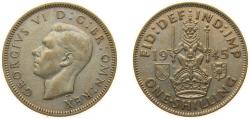World Coins - Great Britain United Kingdom 1945 1 Shilling - George VI (Scottish crest; with 'IND:IMP') Silver (.500) (15106200) 5.66g XF KM 854 Sp 4083