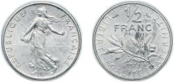 World Coins - France Fifth Republic 1973 ½ Franc (signature "O. Roty") Nickel (48451000) 4.49g UNC F 198 Gad 429 KM 931.1 Schön 232