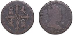 World Coins - Spain Kingdom 1837 JA 8 Maravedis - Isabel II (Constitutional) Copper Jubia Mint 9.89g F KM 531 Cal 467