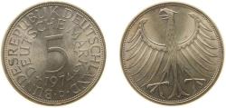 World Coins - Germany Federal Republic of Germany 1974 D 5 Deutsche Mark Silver (.625) (Copper .375) Munich Mint (4594000) 11.2g BU KM 112 J 387 Schön 110