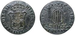 World Coins - Spain Principality of Catalonia Spanish states 1812 3 Quartos (III QUAR) Copper 6.93g VF Cal 1520 KM 115
