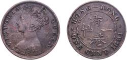 World Coins - China Hong Kong British colony 1881 1 Cent - Victoria Bronze Royal Mint (Tower Hill) (1000000) 7.34g VF Surface hairlines  KM 4