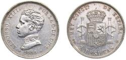 World Coins - Spain Kingdom 1905 *19-05 SMV 2 Pesetas - Alfonso XIII (4th portrait) Silver (.835) Madrid Mint (3589000) 10g AU KM 725