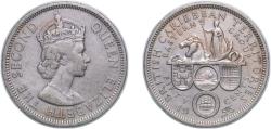 World Coins - Eastern Caribbean States 1955 50 Cents - Elizabeth II (1st portrait) Copper-nickel (75% Copper, 25% Nickel) Royal Mint (Tower Hill) (1500000) 12.92g XF KM 7 Schön 7