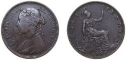 World Coins - Great Britain 1893 ½ Penny - Victoria (2nd portrait; 2nd type) Bronze Royal Mint (Tower Hill) (7229344) 5.67g VF KM754 Sp3956 Sp3957