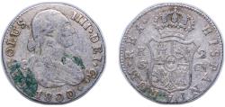 World Coins - Spain Kingdom 1799  S CN 2 Reales - Carlos IV Silver (.806) Seville Mint 5.69g VF KM 430.2