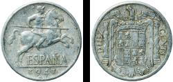 World Coins - Spain Nationalist Government 1941 10 Centimos - Iberian rider Aluminium (97.5% aluminium, 2.5% copper) Royal Mint of Spain 1.82g XF  KM 766 Schön 24
