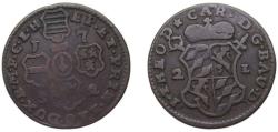 World Coins - Low countries feudal Prince-bishopric of Liege Holy Roman Empire 1752 2 Liards - Jean-Théodore of Bavaria Copper Liège Mint 6.24g VF KM 158