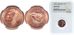 World Coins - Great Britain United Kingdom 1945 1 Farthing - George VI (with 'IND:IMP') Bronze Royal Mint (Tower Hill) (23736000) 2.83g NGC MS 63 KM 843 Sp 4116