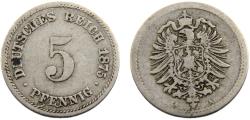 World Coins - Germany Second Empire Kingdom of Prussia Wilhelm I 1873 A 5 Pfennig large shield
