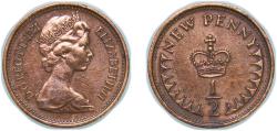 World Coins - Great Britain United Kingdom 1971 ½ New Penny - Elizabeth II (2nd portrait) Bronze (1394188250) 1.8g XF KM 914 Sp A1