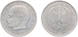 World Coins - Germany Federal Republic of Germany 1959 F 2 Deutsche Mark (Max Planck) Copper-nickel Staatliche Münze Baden-Württemberg Mint (203000) 7g XF KM 116 J 392 Schön 115