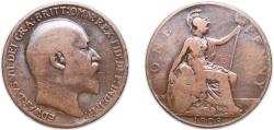 World Coins - Great Britain United Kingdom 1902 1 Penny - Edward VII Bronze (26976700) 9.21g VF KM 794 Sp 3990/A