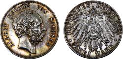 World Coins - Germany Second Empire Kingdom of Saxony Albert I 1899 E 2 Mark