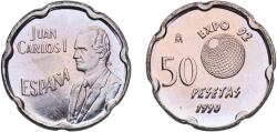 World Coins - Spain Kingdom 1990 M 50 Pesetas - Juan Carlos I (Expo '92) Copper-nickel (75% copper, 25% nickel) Royal Mint of Spain (25234000) 5.6g UNC  KM 852 Cal 68 Schön 98