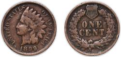 Us Coins - United States Federal republic 1899 1 Cent "Indian Head Cent" Bronze (.950 copper, .050 tin and zinc) (53598000) 3g VF KM 90a Schön 117a