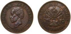 World Coins - Haiti First Republic 1863 HEATON 20 Centimes Bronze Heaton and Sons / The Mint Birmingham Limited (1000000) 7.53g XF KM 41