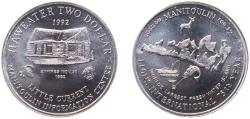 World Coins - Canada Commonwealth 1992 Haweater 2 Dollar - Manitoulin Island, Ontario Nickel plated steel 12.73g BU