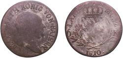 World Coins - Germany Kingdom of Bavaria Holy Roman Empire 1810 6 Kreuzer - Maximillian I Joseph Billon (.333 silver) Munich Mint 2.42g F  AKS 52 Jaeg 5 Bay 10 KM 686 Wittelsbach 2601