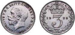 World Coins - Great Britain United Kingdom United Kingdom 1925 3 Pence - George V (2nd issue; incl. Maundy) Silver (.500) Royal Mint (Tower Hill) (3733000) 1.39g XF  KM 813a Sp 4026 Sp 4029
