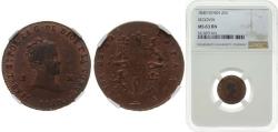 World Coins - Spain Kingdom 1840 2 Maravedis - Isabel II Copper Segovia Mint 2.5g NGC MS 63 RB KM 532.4