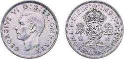 World Coins - Great Britain United Kingdom Kingdom 1943 2 Shillings - George VI (with 'IND:IMP') Silver (.500) Royal Mint (Tower Hill) (26711900) 11.32g AU  KM 855 Sp 4081