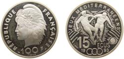 World Coins - France Fifth Republic 1993 15 Ecus / 100 Francs (Mediterranean Games) Silver (.900) (15000) 22.2g PF KM 1030