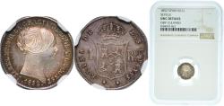 World Coins - Spain Kingdom 1852 1 Real - Isabel II Silver (.900) Seville Mint NGC UNC  KM 598 Cal 397