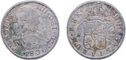 World Coins - Spain Kingdom 1806 S CN 2 Reales - Carlos IV Silver (.806) Seville Mint 5.75g VF KM 430.2