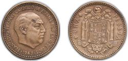 World Coins - Spain Nationalist Government 1947 *19-52 1 Peseta - Francisco Franco (Benlliure) Aluminium bronze (92.5% copper, 7.5% aluminium) (19195000) 3.35g XF KM 775 Cal 75 Schön 28.1