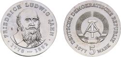 World Coins - Germany German Democratic Republic Democratic republic 1977 5 Mark (Friedrich Ludwig Jahn) Copper-nickel Berlin Mint (90675) 12.36g UNC KM 64