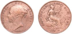 World Coins - Great Britain United Kingdom 1858 1 Penny - Victoria (1st portrait) Copper 17.89g VF KM 739 Sp 3948