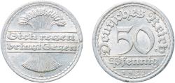 World Coins - Germany Weimar Republic 1922 A 50 Pfennig Aluminium Berlin Mint (145215291) 1.67g AU  KM 27 AKS 37 J 301 Schön 24