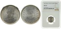 World Coins - Egypt Kingdom AH 1356 (1937) 2 Qirsh - Farouk Silver (.833) (Copper .166) Royal Mint (Tower Hill) 2.8g NGC MS 63 KM 365 Schön 70
