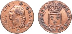 World Coins - France Kingdom 1791 A 1 Sol - Louis XVI Copper 11.73g VF  Dy royales 1714 KM 578 Gad R2 350 Ciani Royales 2194 Clairand 35200