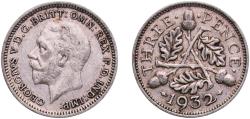 World Coins - Great Britain United Kingdom Kingdom 1932 3 Pence - George V (4th issue) Silver (.500) Royal Mint (Tower Hill) (5887300) 1.4g XF  KM 831 Sp 4042