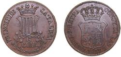 World Coins - Spain Spanish states 1837 6 Cuartos (6 CUAR) - Isabel II Copper Barcelona Mint 14g XF Cal682 KM128
